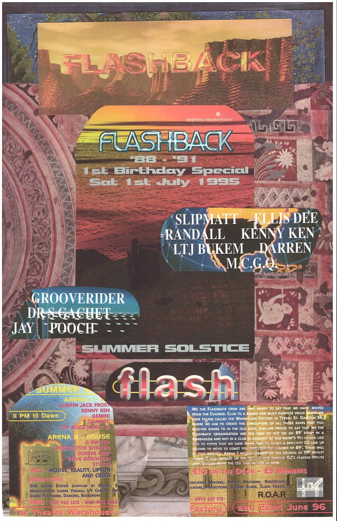 Flashback Rave #3 ... Original rave dance music poster collage art, large card paper reprint ...