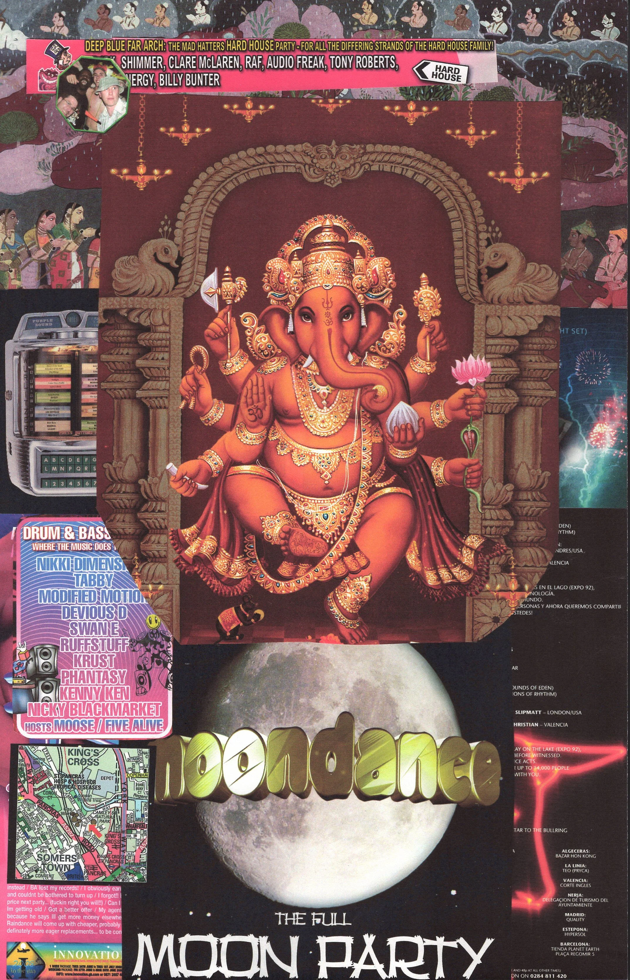 Ganesh Rave #4 ... Original rave dance music collage artwork, large card paper reprint ...