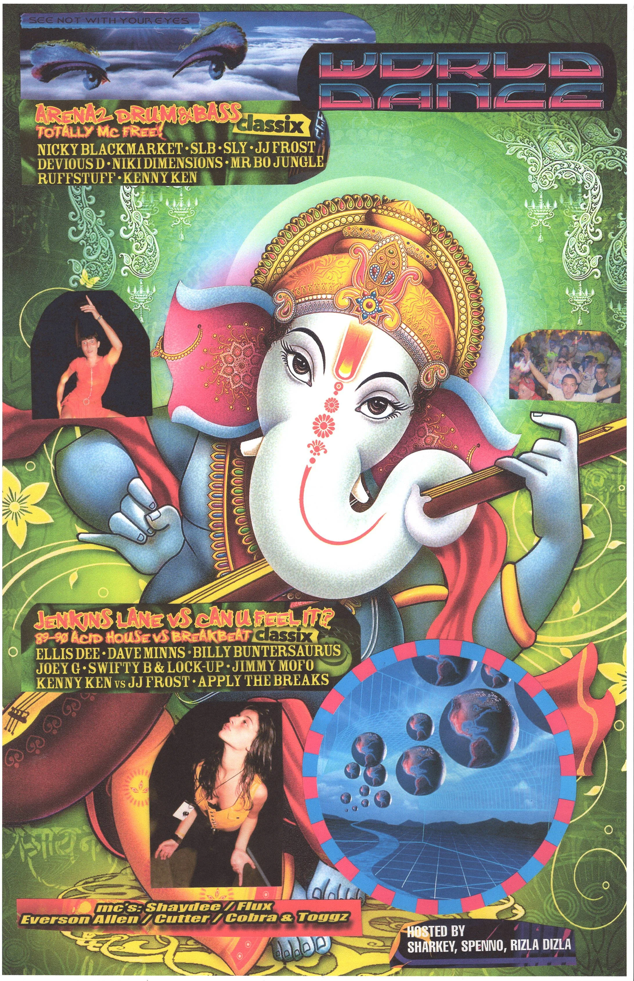 Ganesh Rave #8 ... Original rave dance music poster collage art, large card paper reprint ...