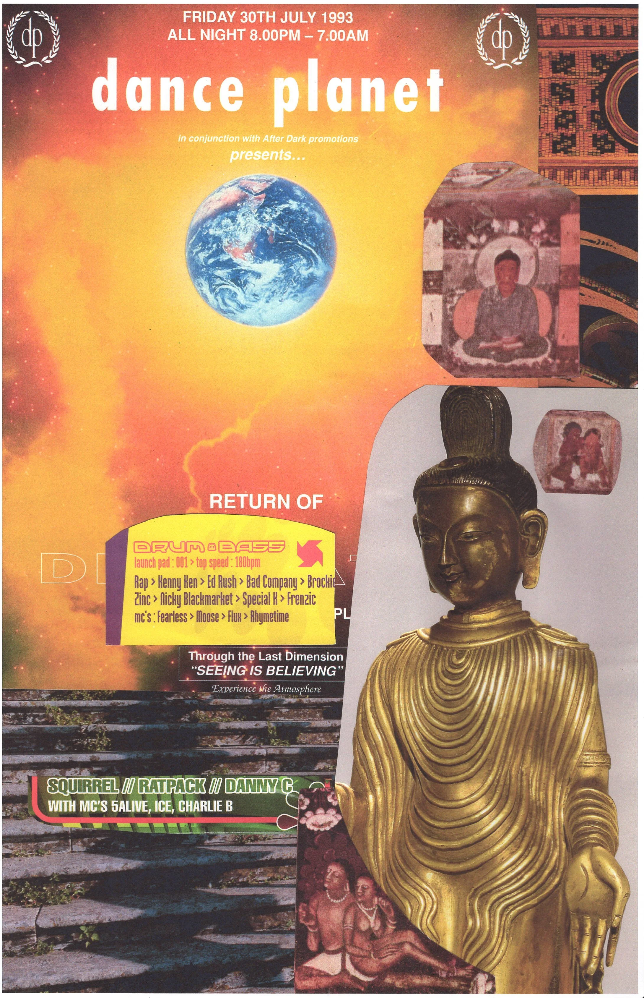 Planet Rave ... Original rave poster collage art, large card paper reprint