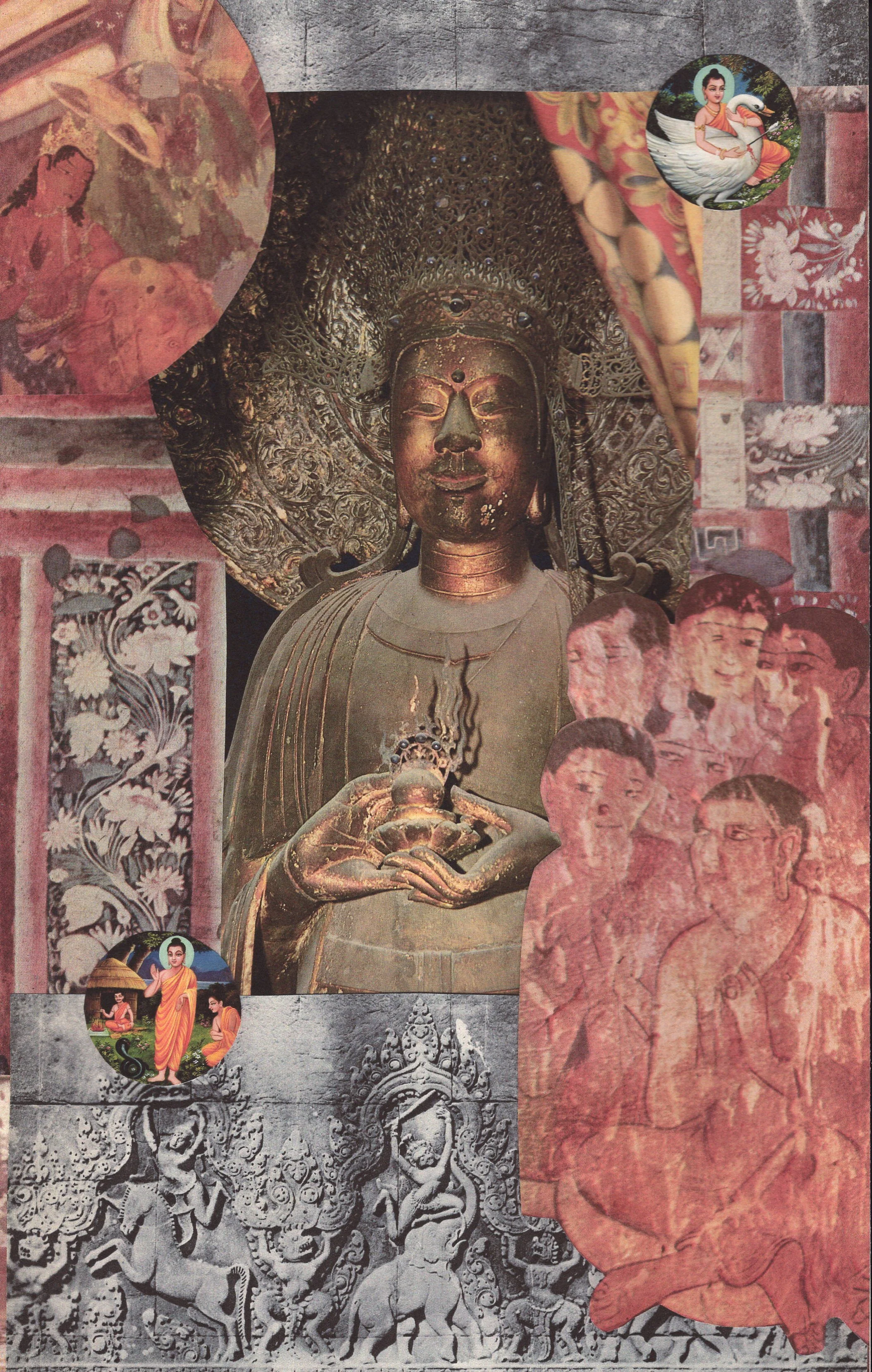 Buddha #8 ... Original collage artwork, paper reprint ...