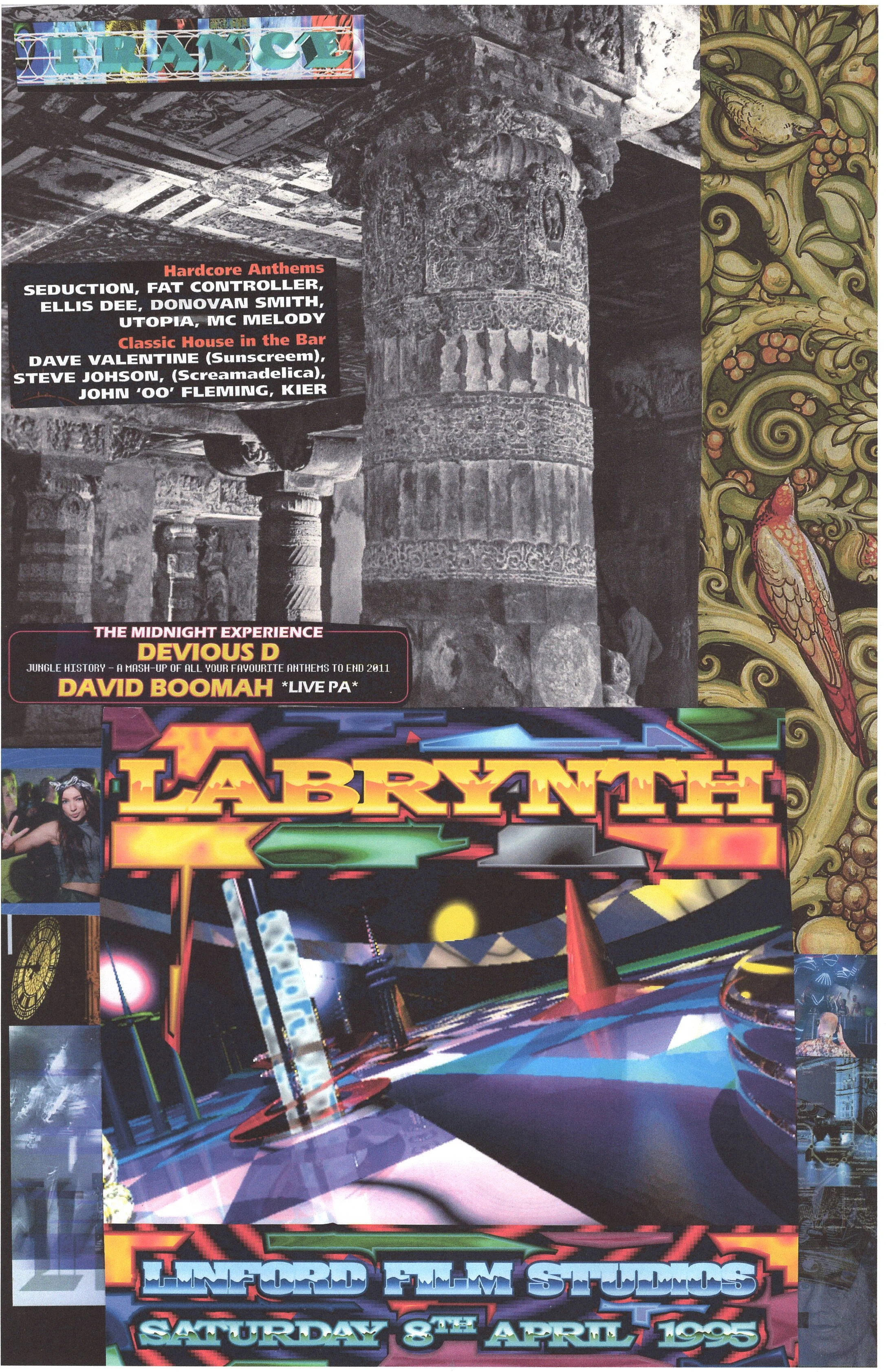 Labrynth Rave #2 ... Original rave dance collage poster artwork ... large card paper reprint ...