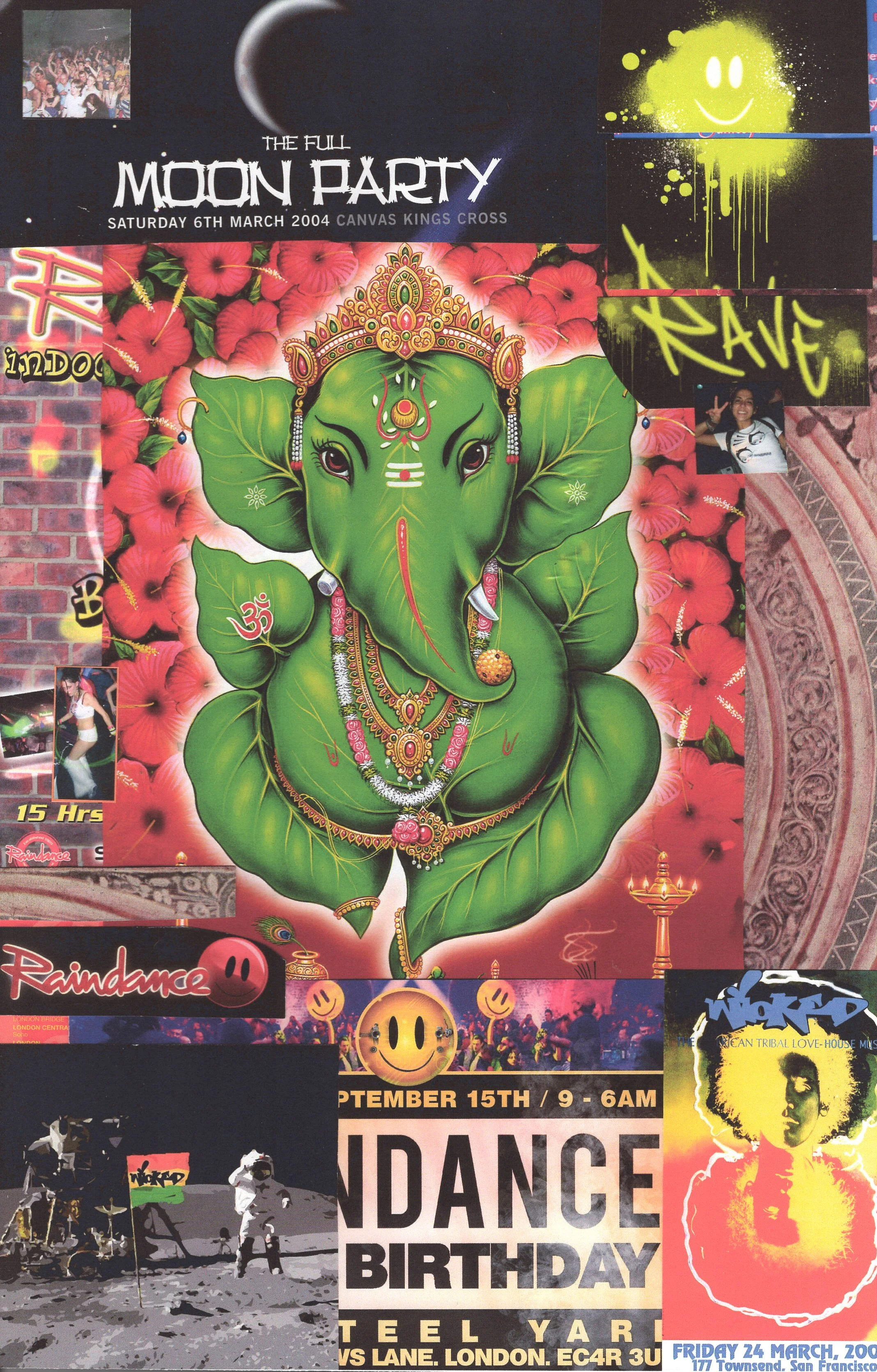 Ganesh Rave #6 ... Original rave dance music collage art, large card paper reprint ...
