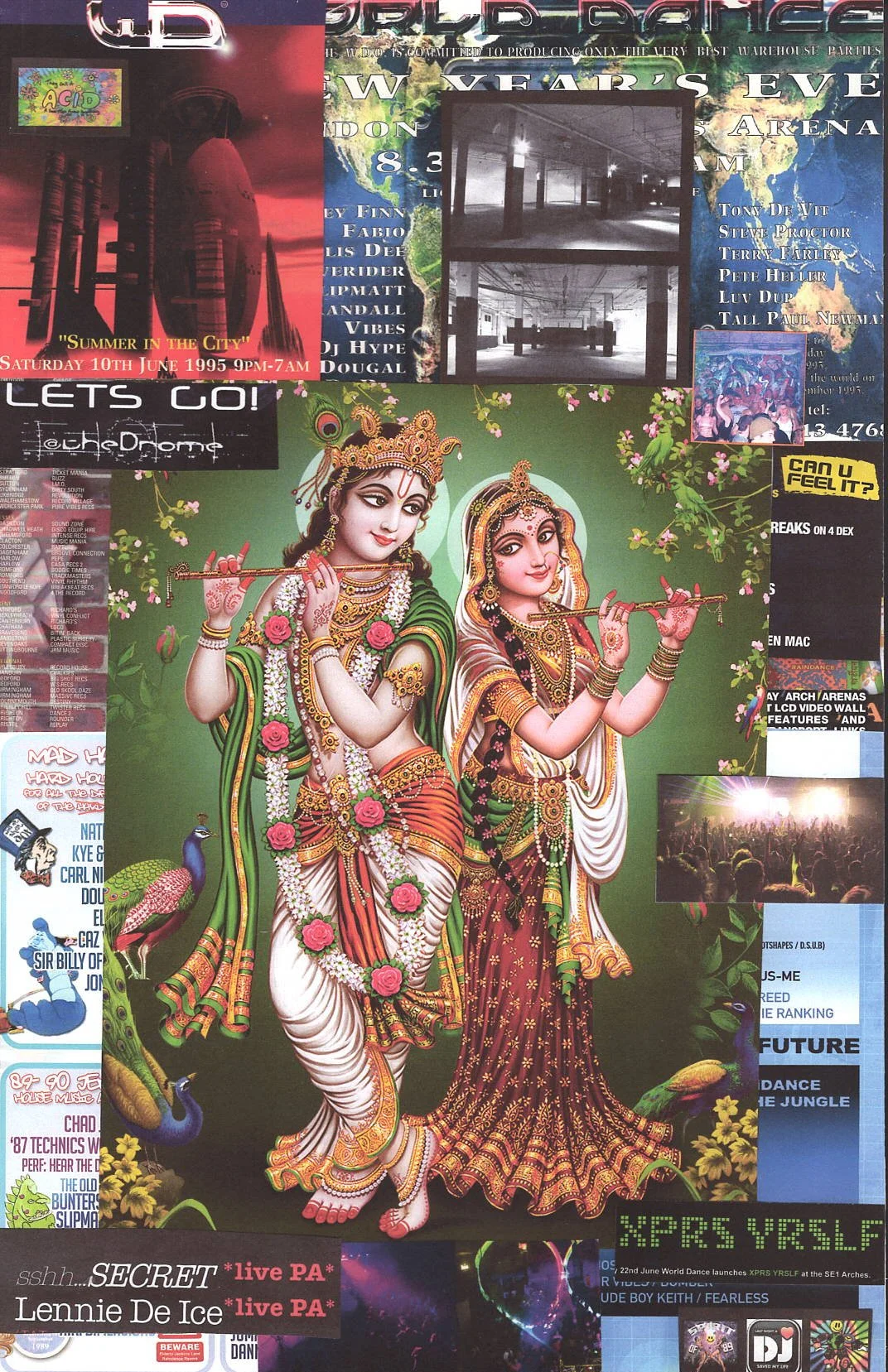 Krishna Radha Rave ... Original rave music collage artwork, large card paper reprint ...