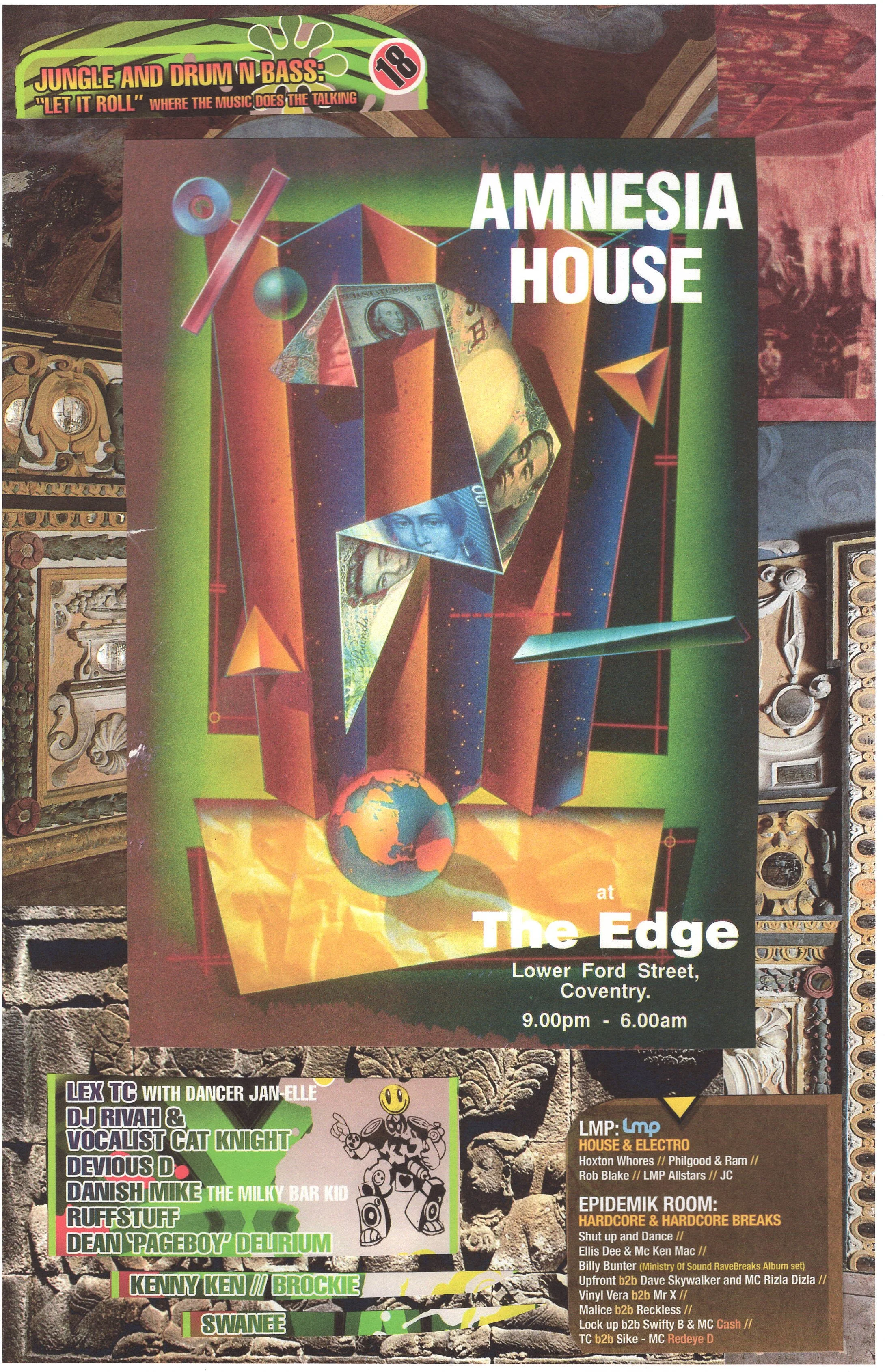 Amnesia Rave ... Original rave dance music poster collage art, large card paper reprint ...