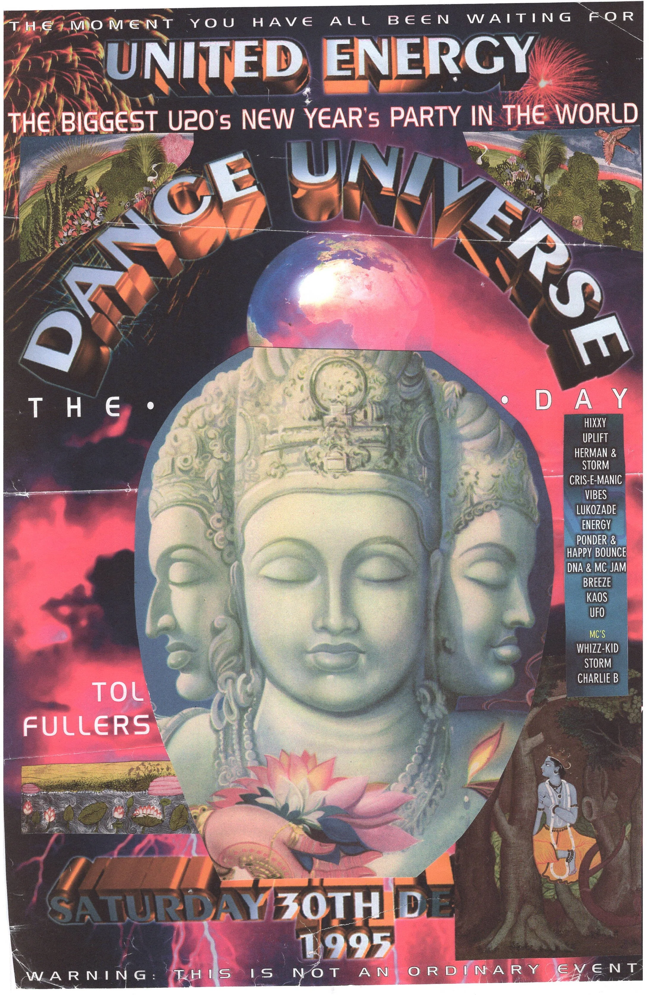 Universe Rave ... Original rave dance music poster collage art, large card paper reprint ...