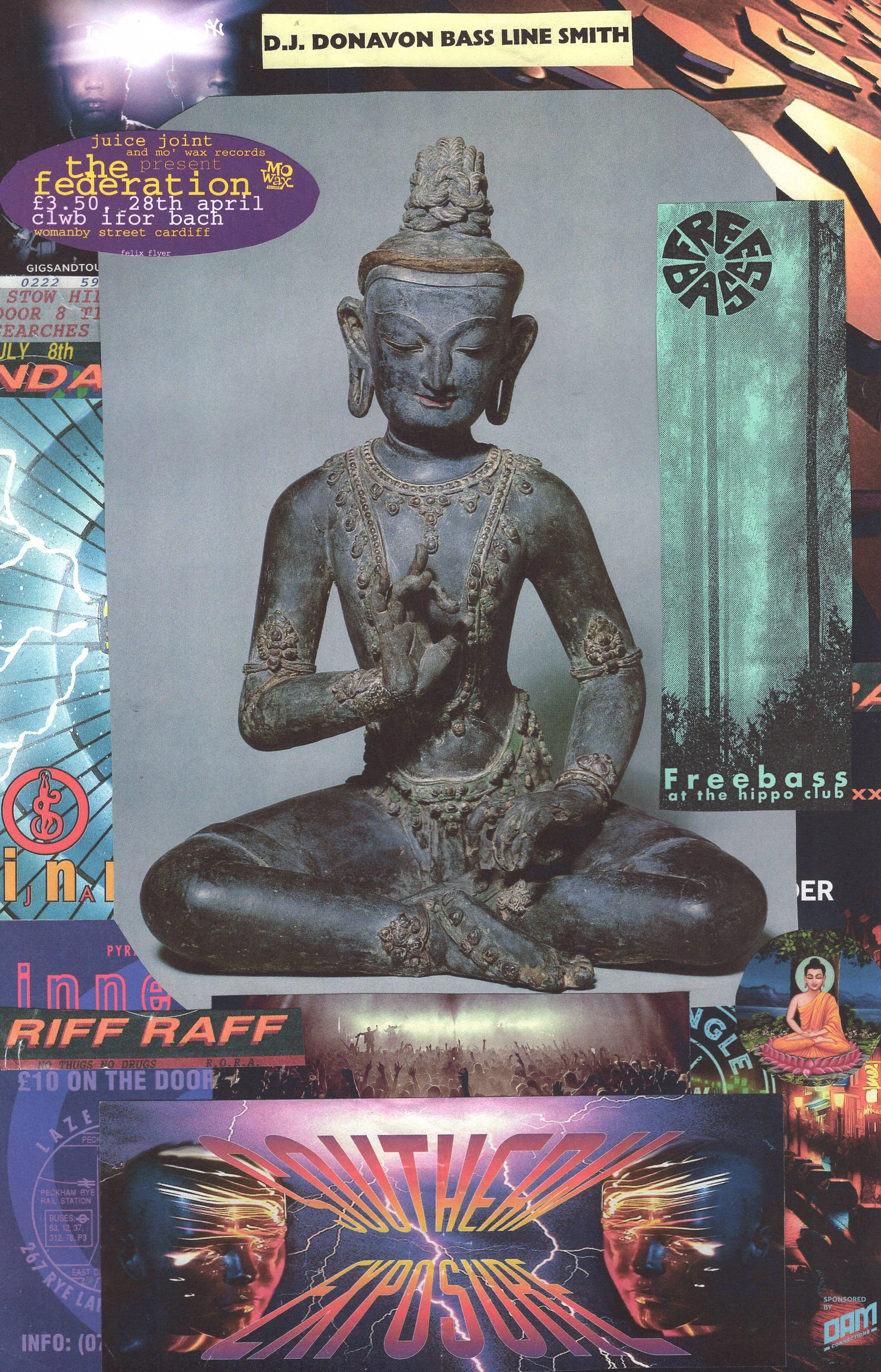 Buddha Rave #4 ... Original collage rave dance music art, large card paper reprint ...