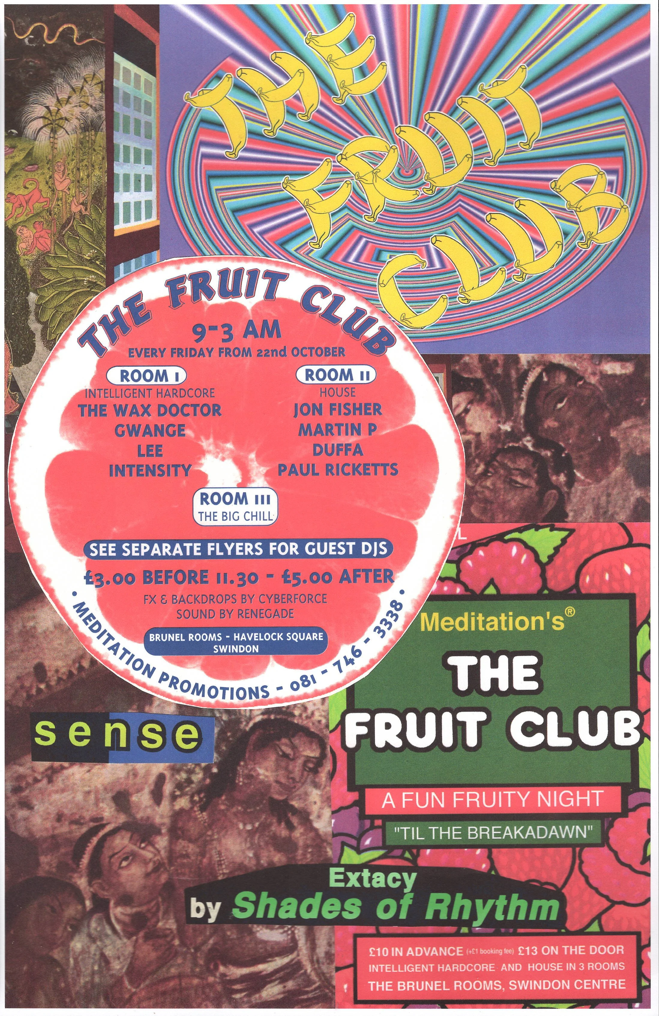 Fruit Rave ... Original rave collage poster artwork, large card paper reprint
