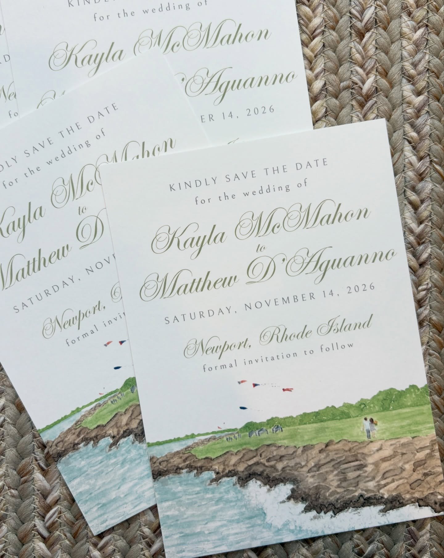 This is your sign to incorporate your engagement location into your Save The Dates 🥹🪁🌊 Loved painting this scene for K+M!