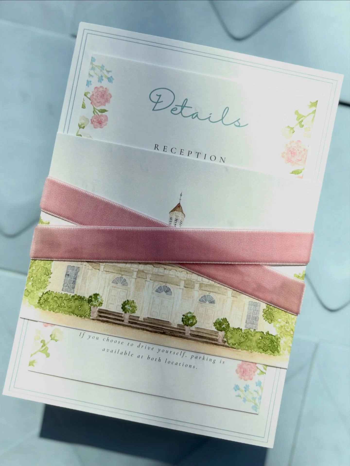 Had so much fun with N+C&rsquo;s Watch Hill wedding suite 💙💕 Loving this hand-painted ceremony venue feature on the backside of their RSVP card!