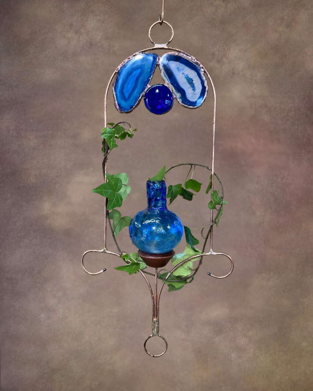 Blue Agates and Glass Plant Rooter