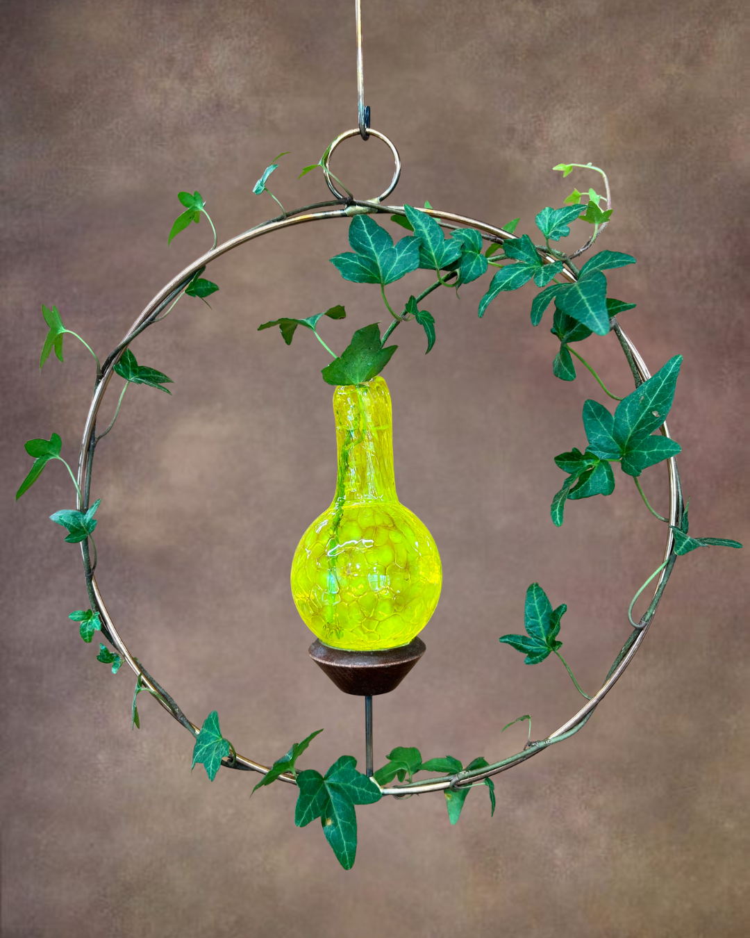 Plant Rooter, Propagation Station Round Style with Yellow Handblown Bulb