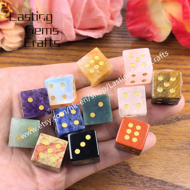 Our favorite gemstone dice - we're partial to the Rose Quartz but there are lots of options offered by this fellow small business!