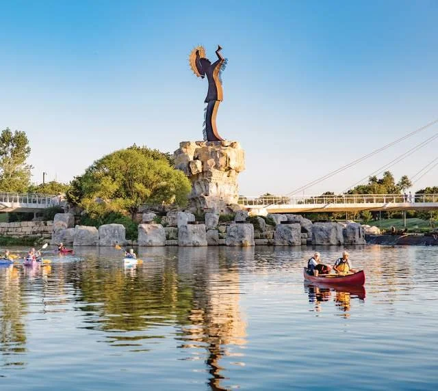 Keeper of the Plains statue on the Arkansas River in Wichita, Kansas