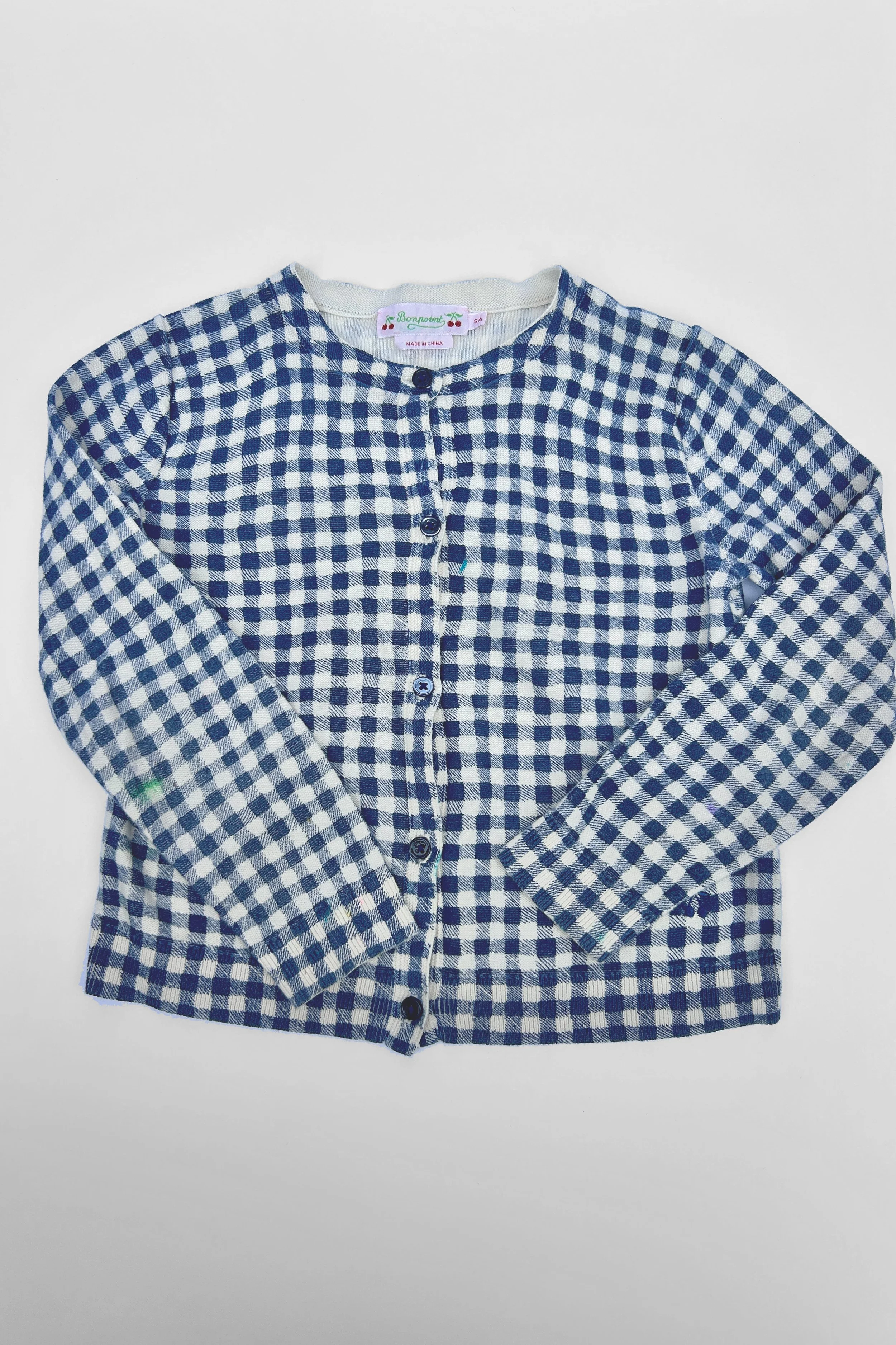 Bonpoint Blue Plaid Cardigan 6a