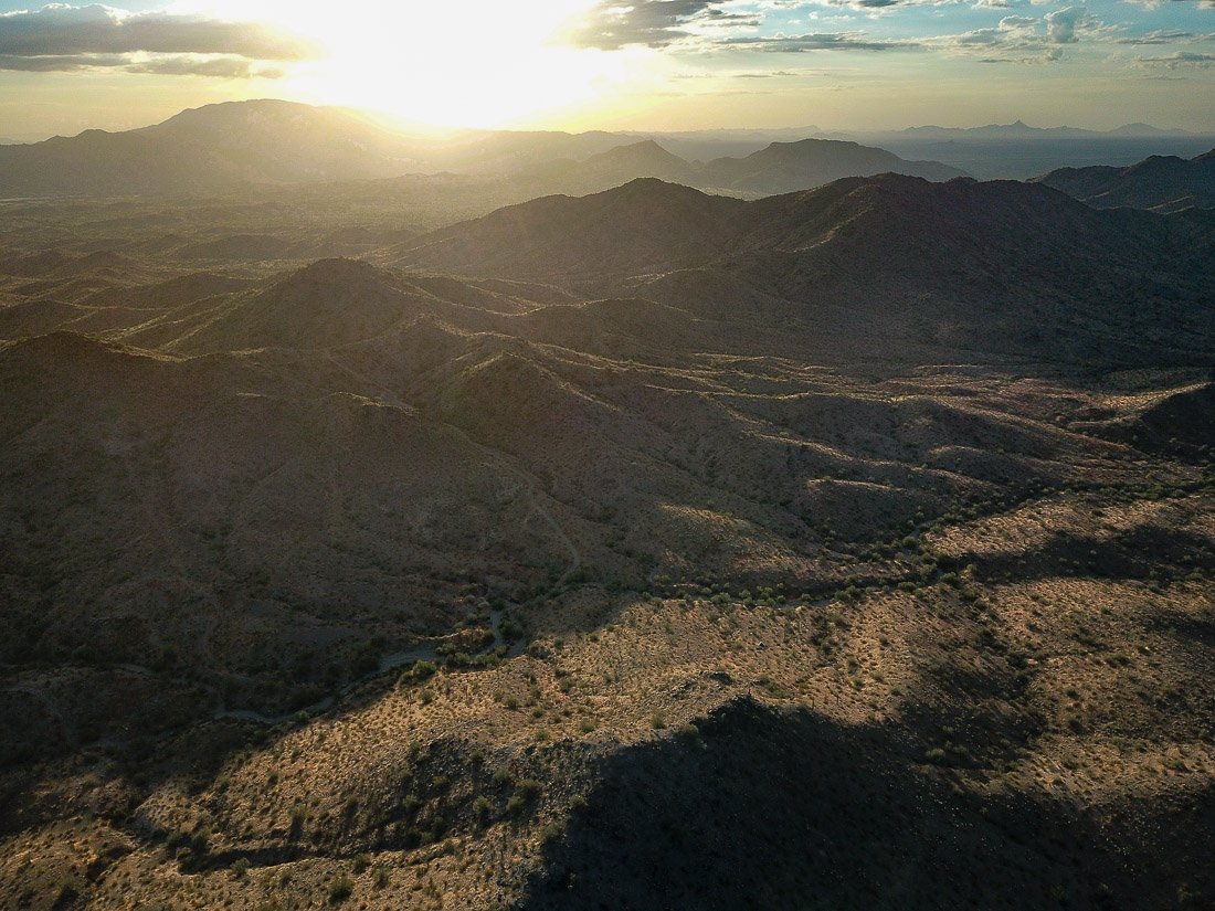 Sunrise in the Little Harquahala Mountains.