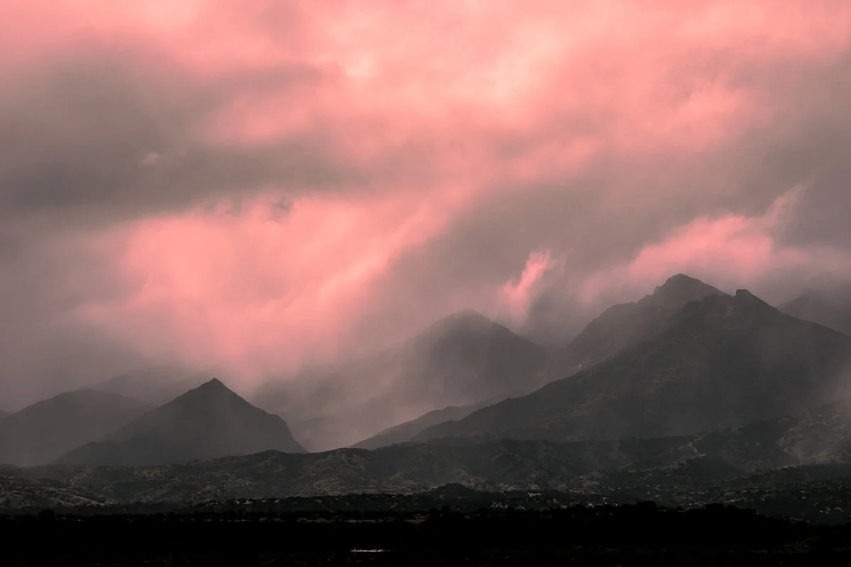 Wild pink storm clouds in the rugged northern Mazatzal Mountains.