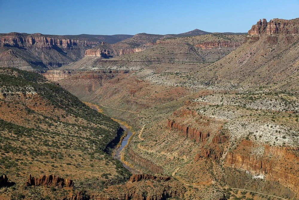 Ancient colored rock layers of the Apache Group in Salt River Canyon.