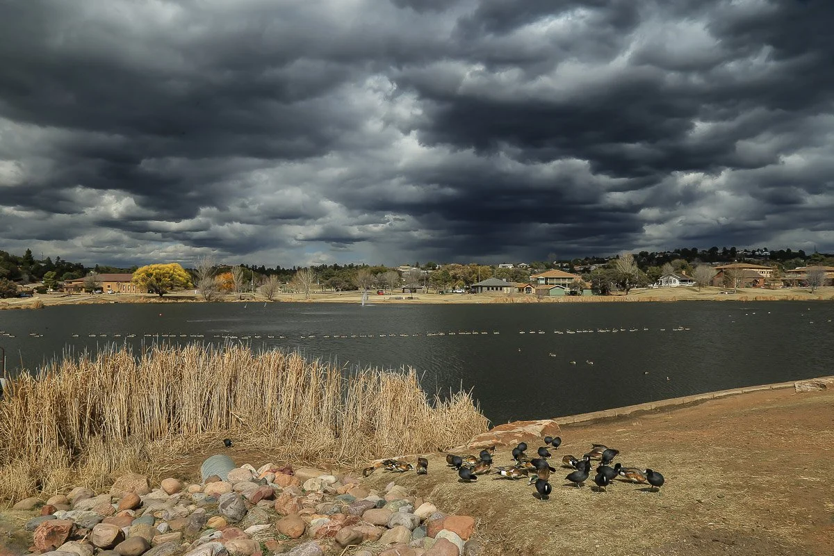 Dark winter clouds over Green Valley Lakes in Payson. 