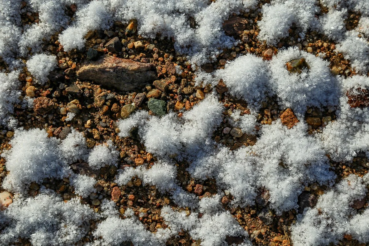 Ice crystals on pebbles near Slate Creek.