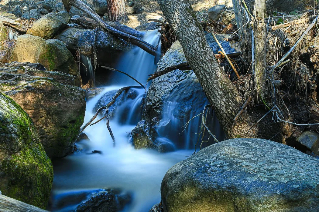 Waterfalls and boulders along Weber Creek. 