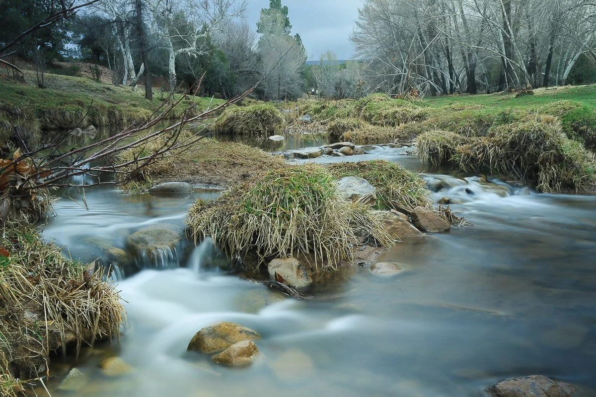 Small cascades along the East Verde River in the winter gloom.