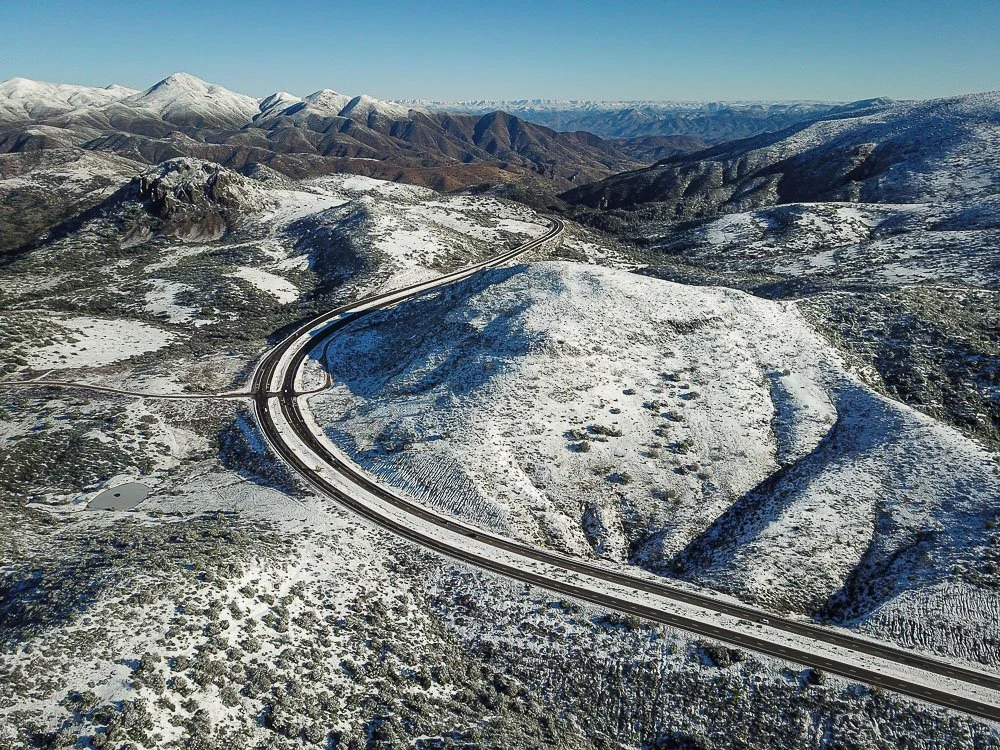 Snow on Slate Creek Divide, the highest point between Phoenix and Payson along State Route 87.