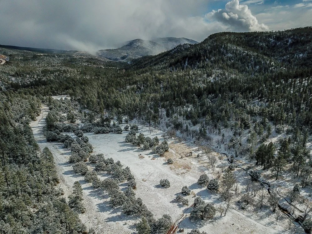 Snow-covered landscape near Kohl's Ranch.