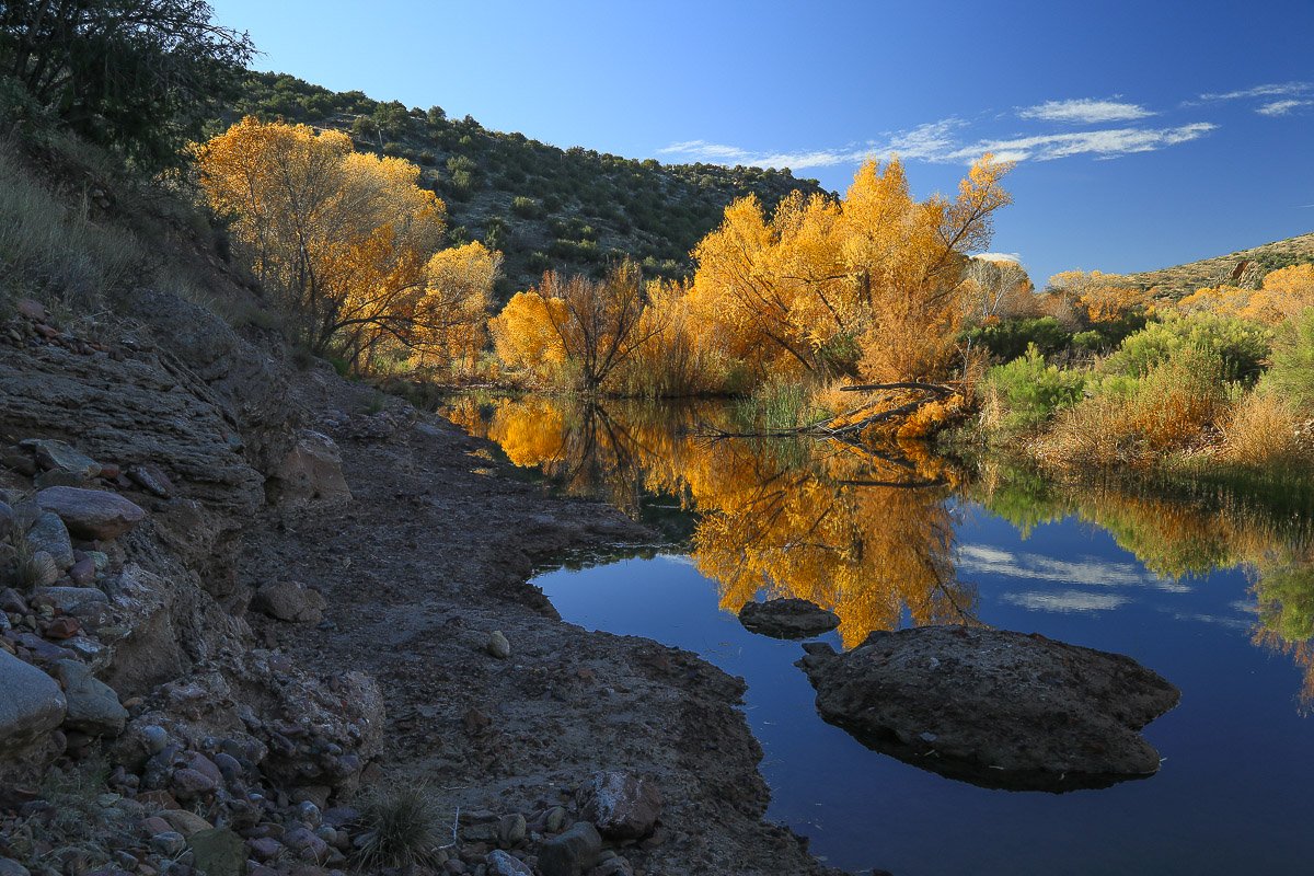 Fire-like reflections of Fall colors in Tonto Creek near Gisela. 