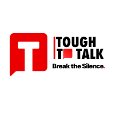 Logo with a red speech bubble containing a white 'T', and text 'TOUGH TALK' with a tagline 'Break the Silence'.