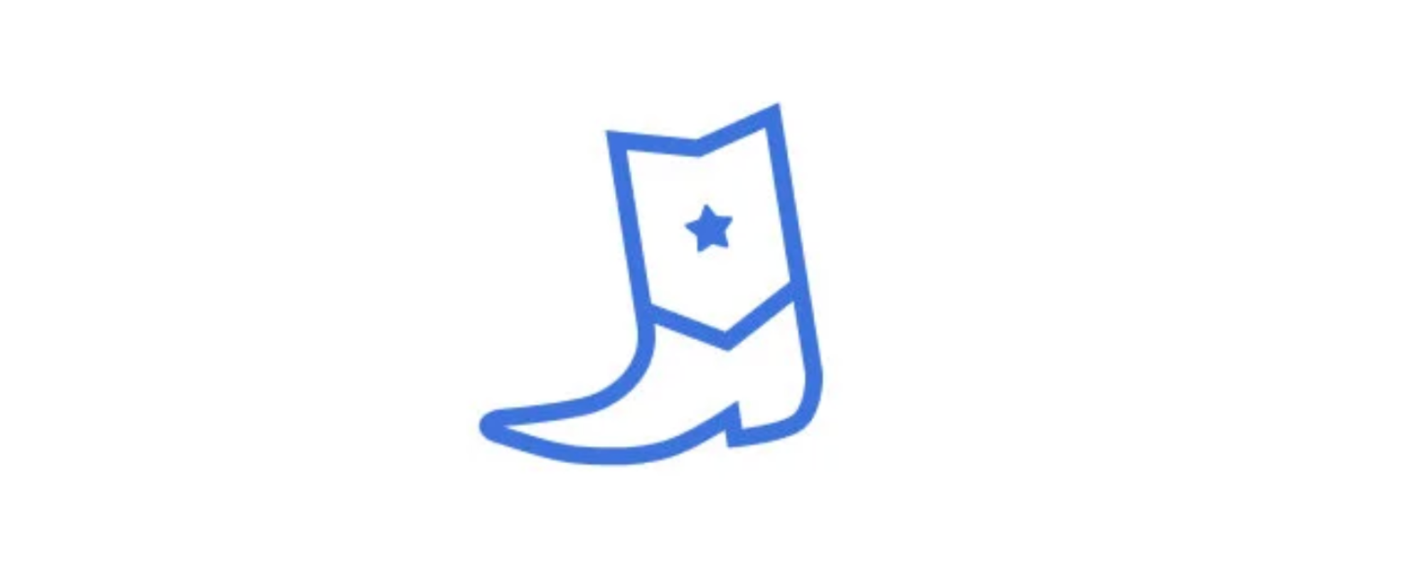 Blue outline drawing of a cowboy boot with a star on the upper part.