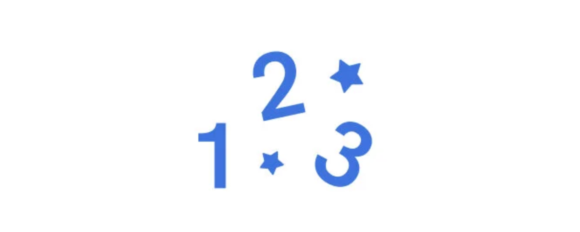 Number 1, number 2, and number 3 in blue with small blue stars around them on a white background.