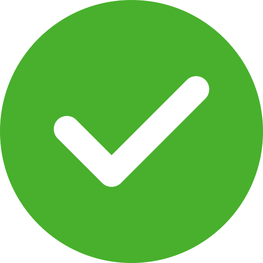 Green circle with a white check mark in the center.