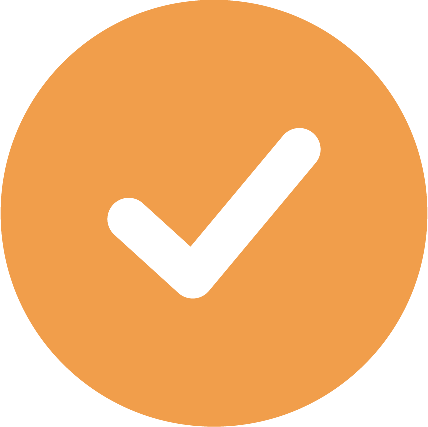 Orange circle with a black checkmark in the center