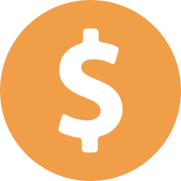 Black dollar sign inside an orange circle.