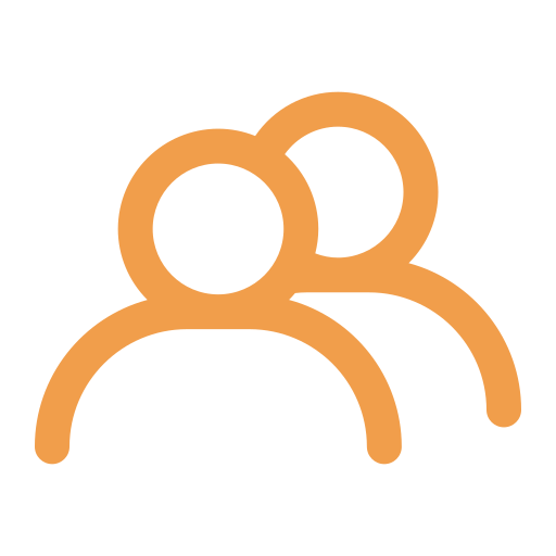 Icon of two overlapping orange human figures on a black background.