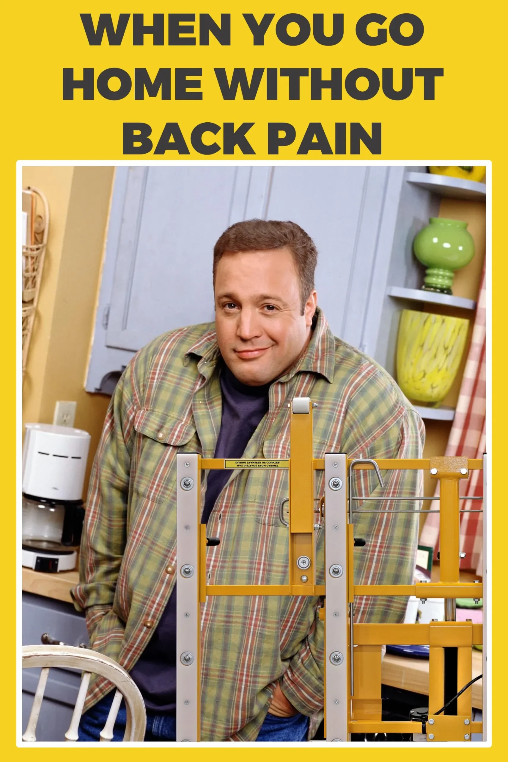 A man with short brown hair and wearing a plaid shirt standing inside a home workshop, smiling, with a work bench, tools, and shelving with green and yellow vases in the background.