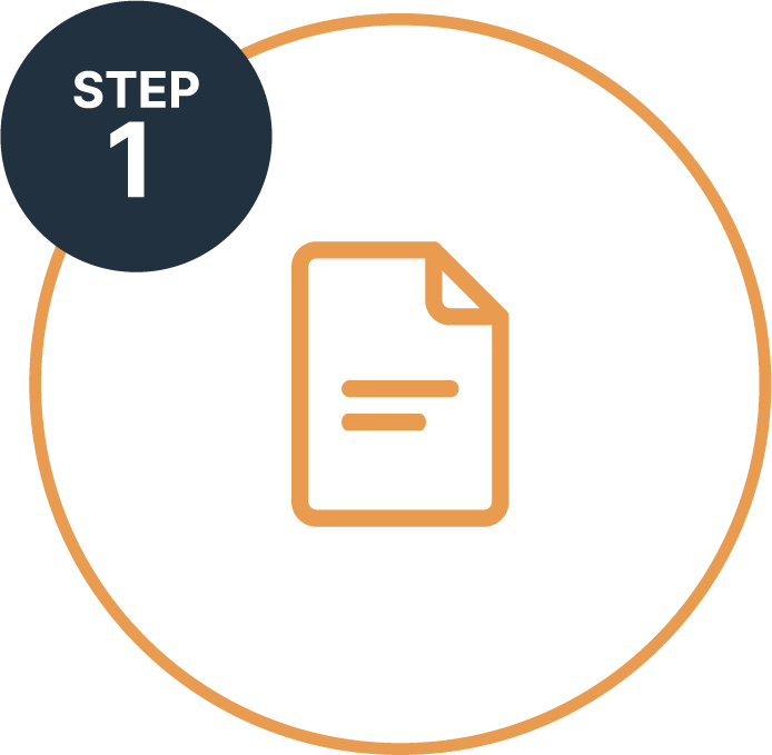 Step 1 icon with a paper document inside a circle