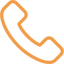 Outline of a telephone handset icon in orange color.