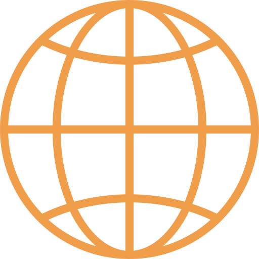 Icon of a globe with latitude and longitude lines in orange color