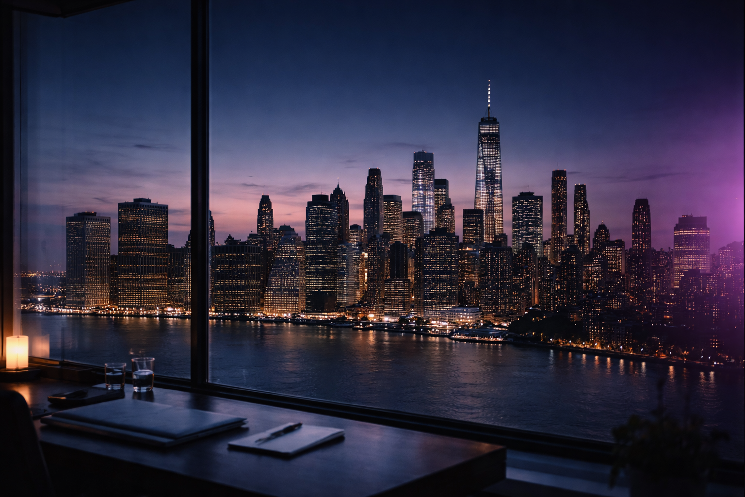 Night view of Manhattan skyline used on Lucerio Media website by founder Gabriel Pineda, marketing agency serving CT and NY.