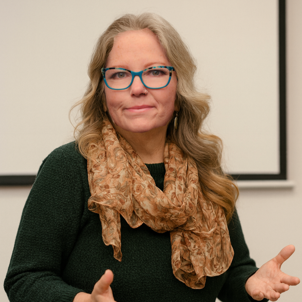 Tricia Chandler delivering a talk on Rapid Transformational Therapy (RTT) in the context of narcissistic abuse recovery.