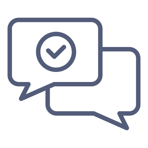 Two overlapping speech bubbles, one with a checkmark inside a circle.