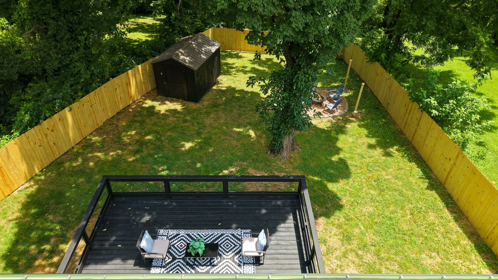 A backyard photo took by drone