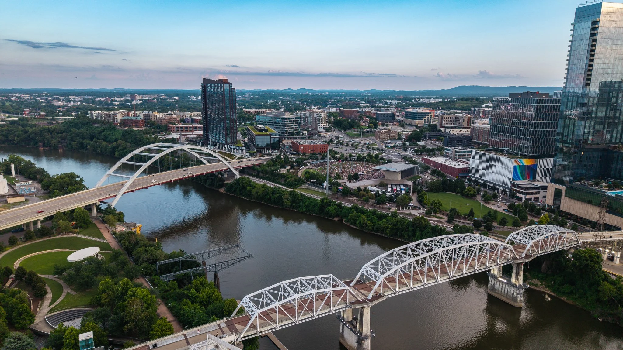 Aerial view of a Nashville city skyline