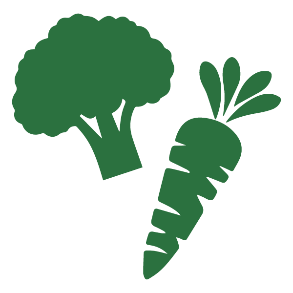 Illustration of broccoli and a carrot with greens attached