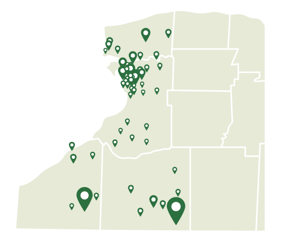 A map of Western NY with location markers indicating various points across these states.