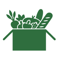 Open box filled with vegetables and a baguette