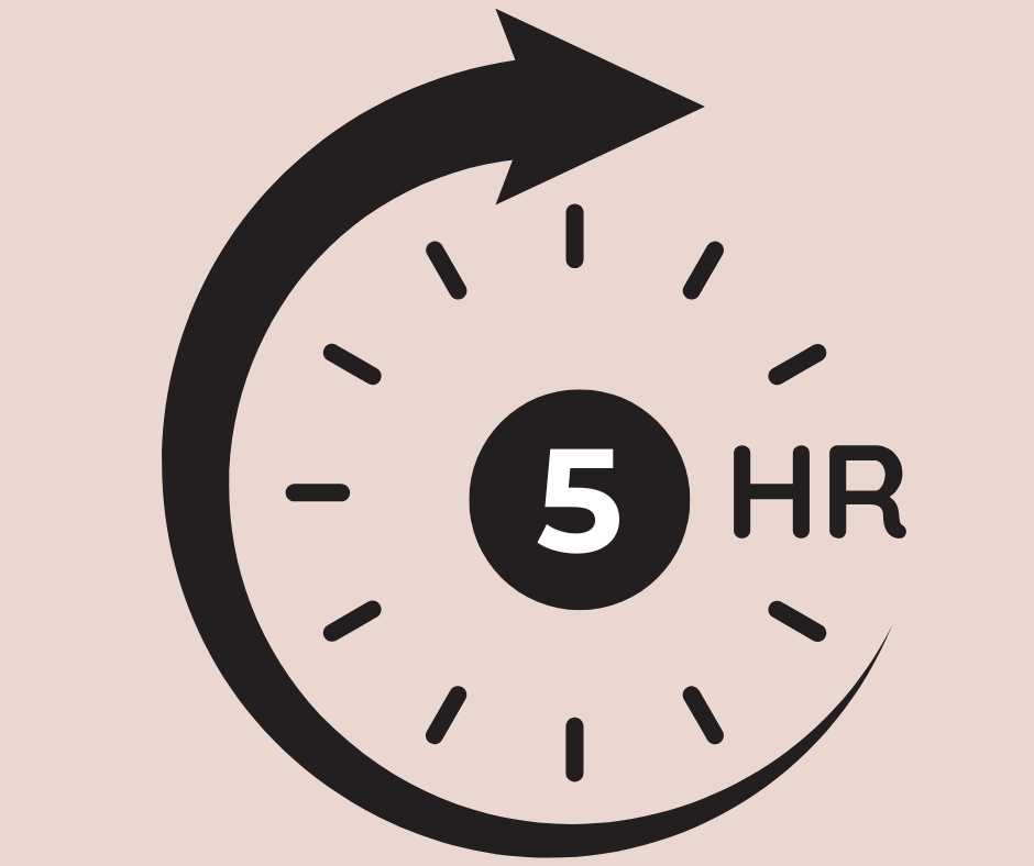 A timer icon with a circular arrow at the top, showing 5 hours in the center.