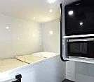 Interior a a bunkhouse rental trailer.